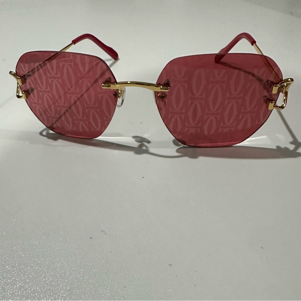 Cartier Geometric Frame Sunglasses Pink / Red BRAND NEW
